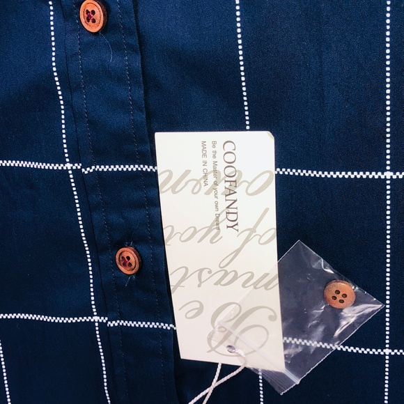 COOFANDY Men's Navy Blue Window Pane Button Down Shirt ~Sz XXXL - Picture 10 of 15